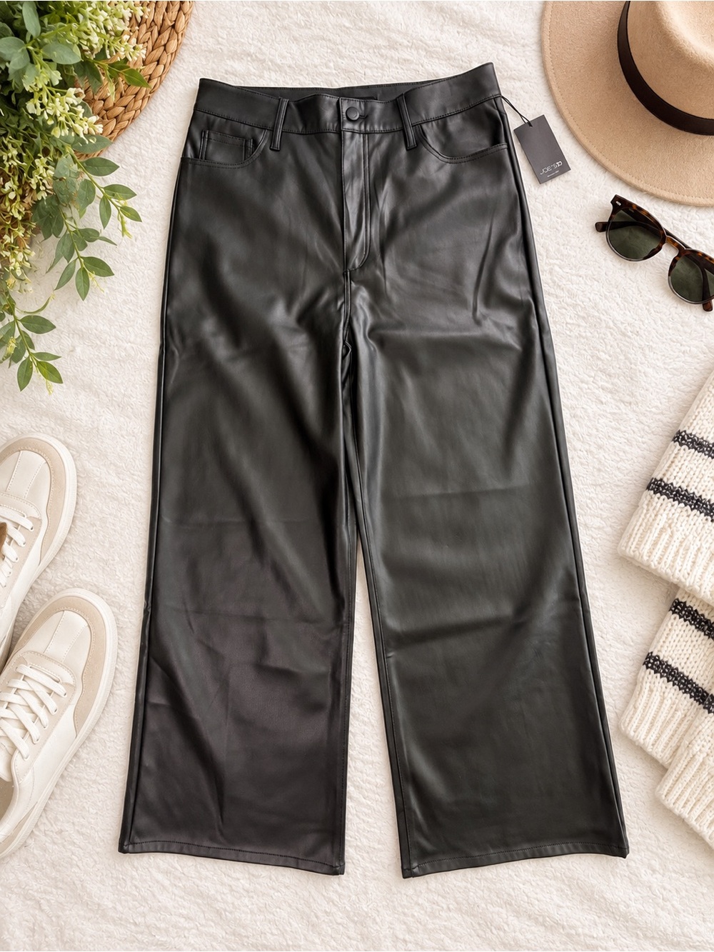 Joe’s Jeans Faux Leather Wide Leg Pants Black Size 30 High Rise
